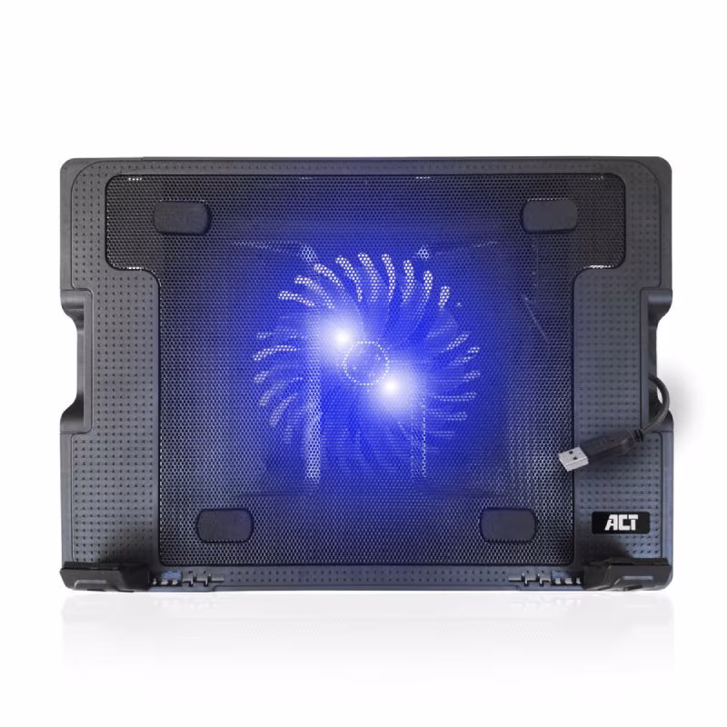 ACT Verstelbare Laptopstandaard - Tot 17 inch - met Koelventilator - 2-poorts USB Hub - Zwart/Blauw - Afbeelding 3