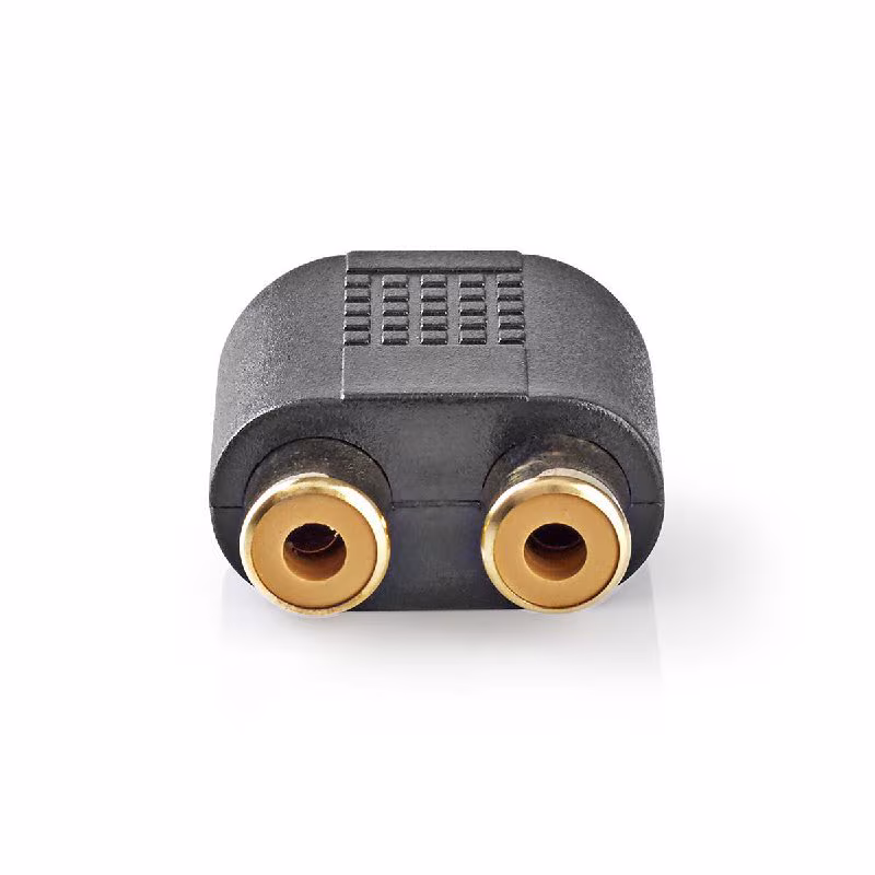 Stereo Tulp (v) - 3,5mm Stereo Jack (m) Adapter - Verguld - Zwart - Afbeelding 2