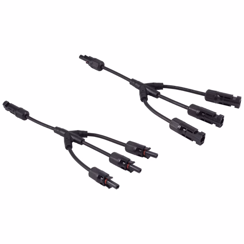 MC4 Solar Y-kabel Set - 1x (m) naar 3x (v) en 1x (v) naar 3x (m) - 6mm2 - 0,3 meter - Zwart