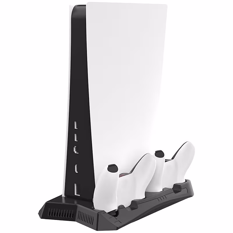 4-in-1 oplaadstation voor PlayStation 5 - 3x USB-A oplaadpoort - Koelventilatoren - Zwart/Wit - Afbeelding 2