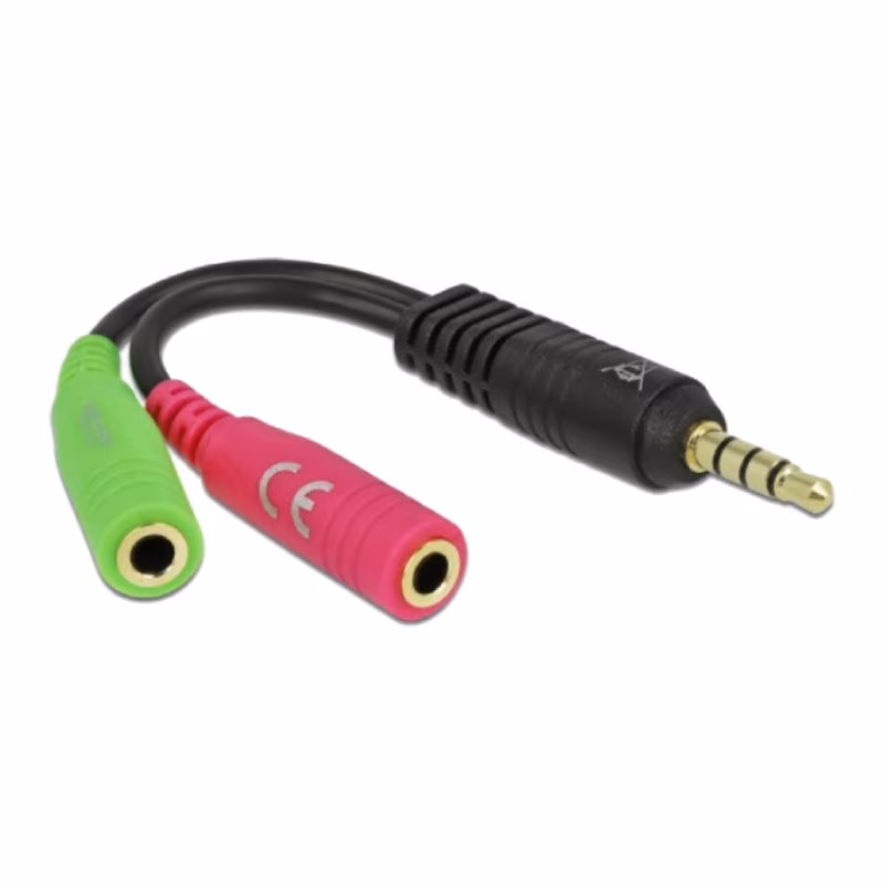 Delock 4-polige 2x 3,5mm (v) - 3,5mm Jack (m) Adapterkabel - OMTP - Verguld - 0,15 meter - Zwart