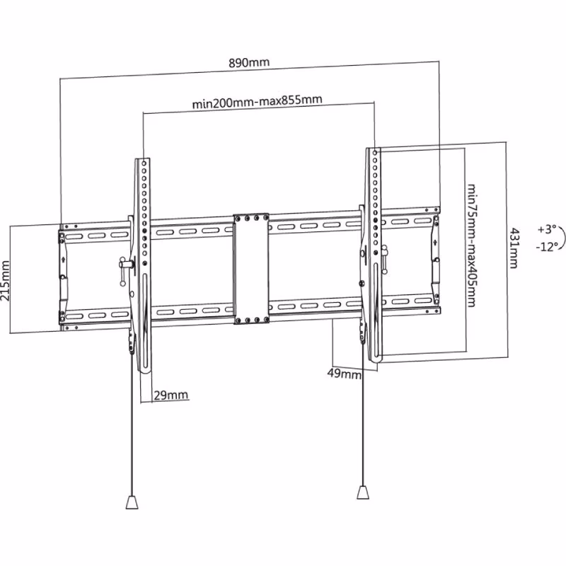 Tv muurbeugel voor 43-100 inch schermen - Pro - 3 tot 12 graden Kantelbaar - Tot 70kg - Zwart - Afbeelding 5