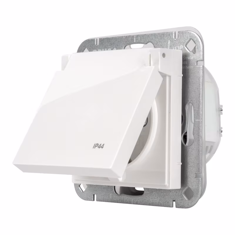 OPUS 55 geaarde contactdoos IP44 met verend klapdeksel polarwit-zijdemat - Afbeelding 2