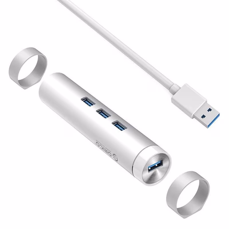 Orico USB-C Hub - 3x USB-A - RJ45 Gigabit Ethernet poort - USB 3.2 Gen 1 - 0,3 meter - Zilver - Afbeelding 2