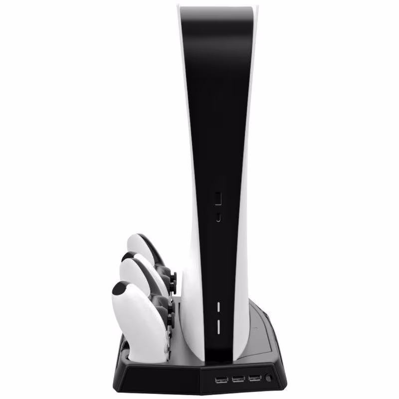 4-in-1 oplaadstation voor PlayStation 5 - 3x USB-A oplaadpoort - Koelventilatoren - Zwart/Wit - Afbeelding 3