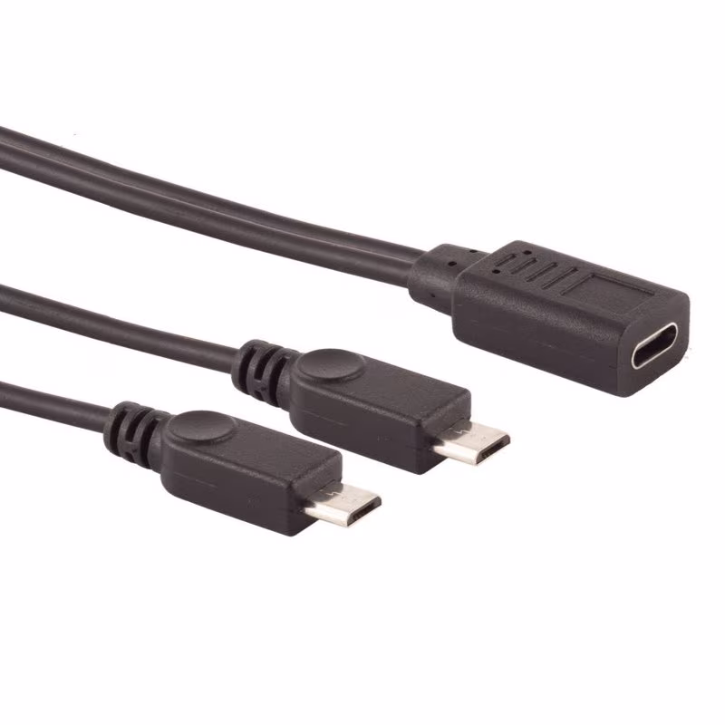 USB-C (v) - 2x Micro USB-B (m) Kabel - Y-split - USB 2.0 - 0,3 meter - Zwart