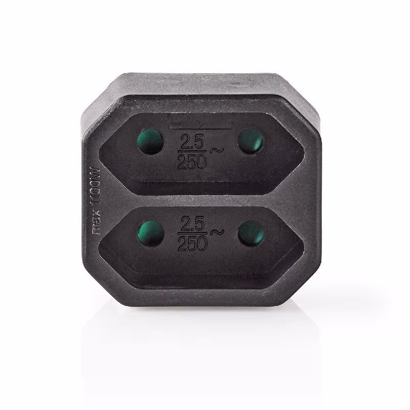Horizontale Stopcontact Splitter - 2-voudig - Horizontale Euro Stopcontacten - Zwart - Afbeelding 2