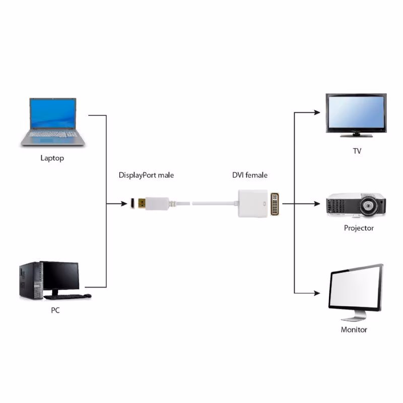 DisplayPort naar DVI-I Adapter - Full HD - 0,2 meter - Zwart - Afbeelding 3