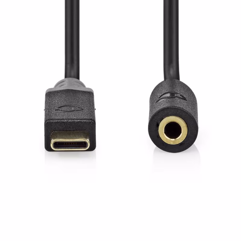 USB-C (m) naar 3.5mm Stereo Jack (v) Adapterkabel (passief) - Verguld - 1 meter - Zwart - Afbeelding 2