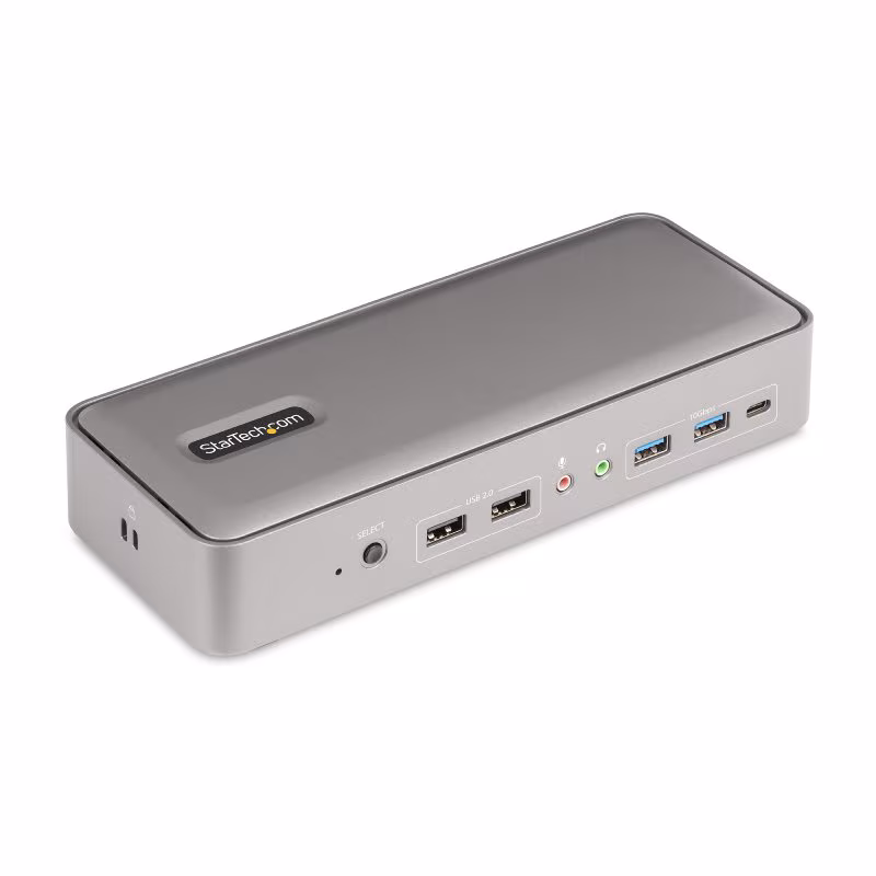 StarTech USB-C KvM Dock - 4x USB-A, 1x USB-C, 2x DP, RJ45, 2x 3,5mm - 2x USB-C host - Grijs