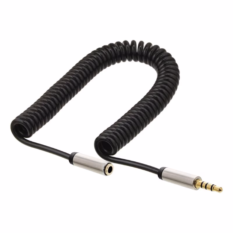 Slim 4-polige Jack 3,5mm verlengkabel - Gekruld - Verguld - 0,5 meter - Zwart - Afbeelding 2
