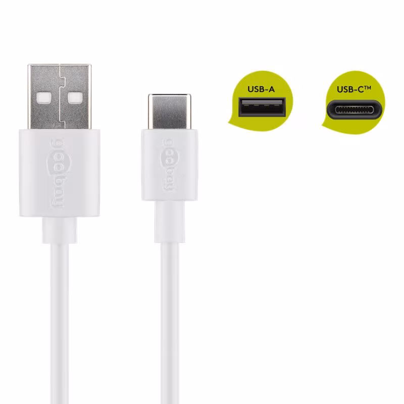 USB-A naar USB-C Kabel - USB 2.0 - 0,1 meter - Wit - Afbeelding 2