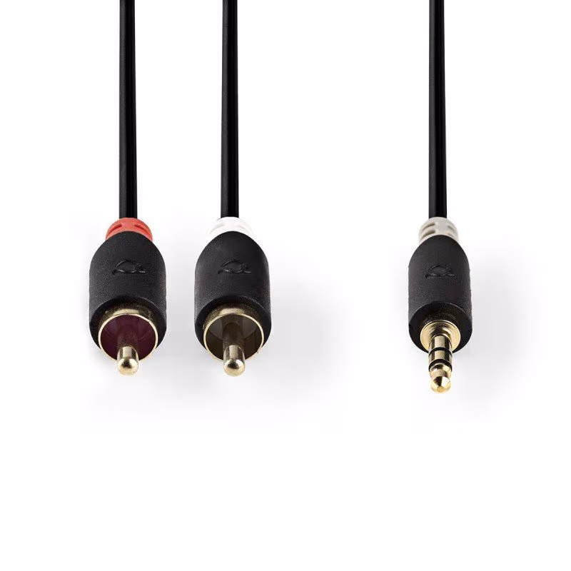 Stereo Tulp (m) - 3,5mm Stereo Jack (m) Kabel - Verguld - 1 meter - Antraciet - Afbeelding 2