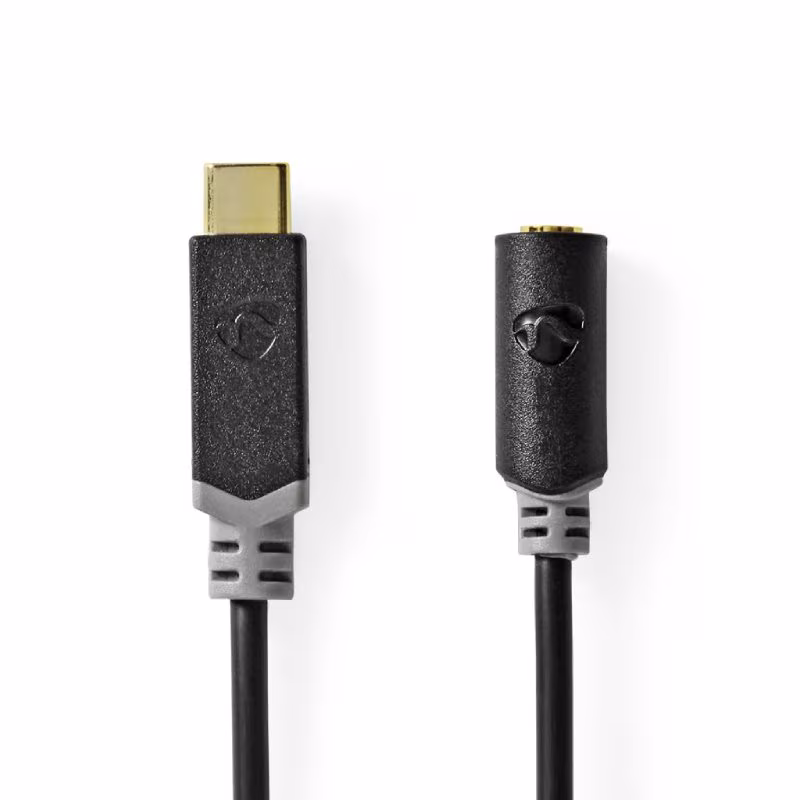 USB-C (m) naar 3.5mm Stereo Jack (v) Adapterkabel (passief) - Verguld - 1 meter - Zwart