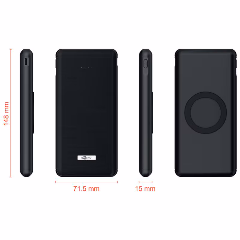 Slimline Wireless Power Bank - 10.000mAh - 18W Fast Charge - 2x USB-A en USB-C - Zwart - Afbeelding 5