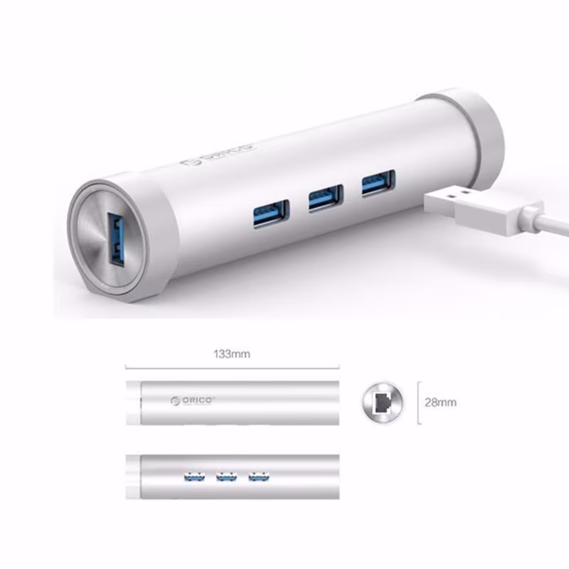 Orico USB-C Hub - 3x USB-A - RJ45 Gigabit Ethernet poort - USB 3.2 Gen 1 - 0,3 meter - Zilver - Afbeelding 3