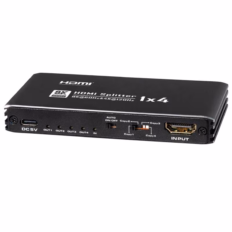 HDMI Splitter - 4-poorts - 8K 60Hz - Metaal - Zwart
