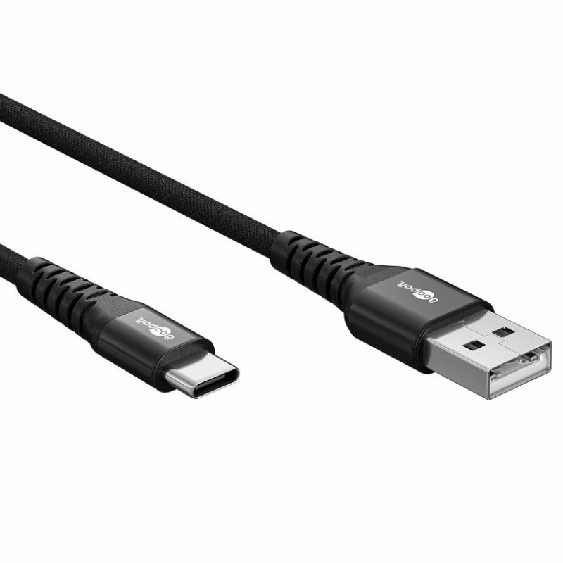 USB-A naar USB-C Kabel - USB 2.0 - 60W PD - Soft Nylon Sleeve - 0,5 meter - Zwart