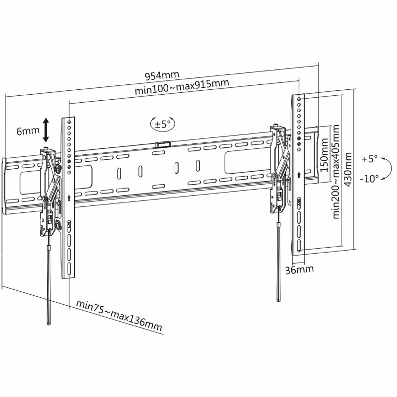 Tv muurbeugel voor 43-90 inch schermen - Kantelbaar en Draaibaar - Tot 75kg - Zwart - Afbeelding 4