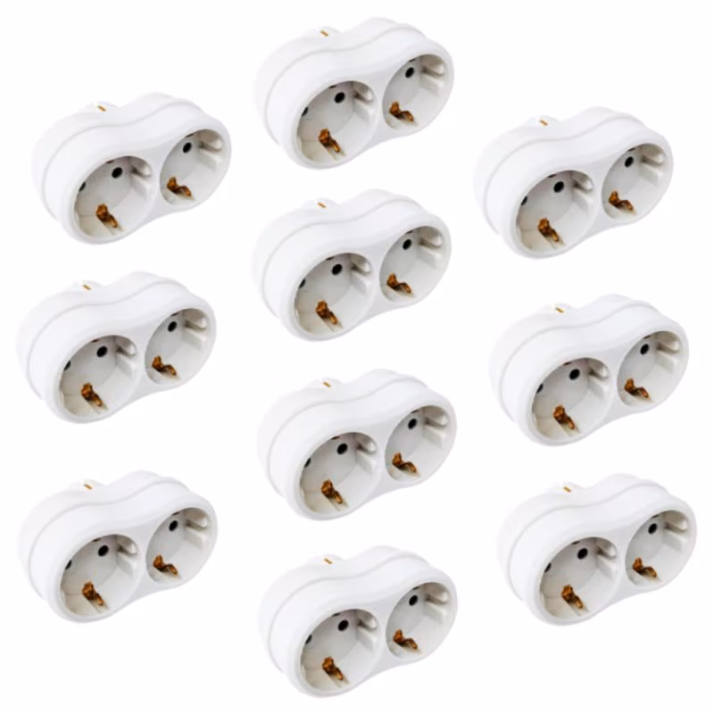 10-PACK Horizontale Stopcontact Splitter - Wave - Horizontale Stopcontacten - Randaarde - Wit