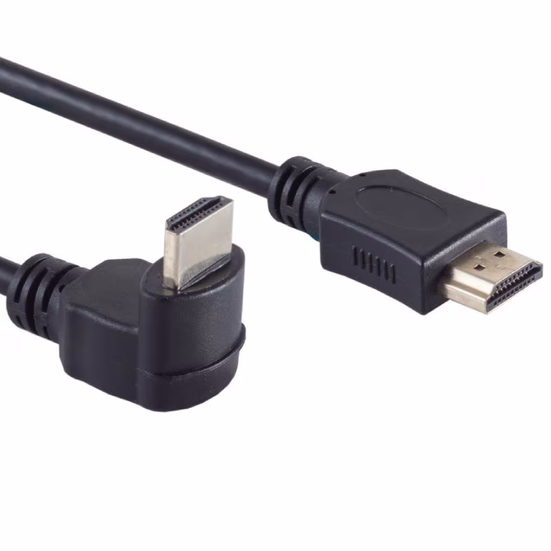HDMI 1.4 Kabel - 4K 30Hz - 1 kant haaks omlaag - Verguld - 0,5 meter - Zwart