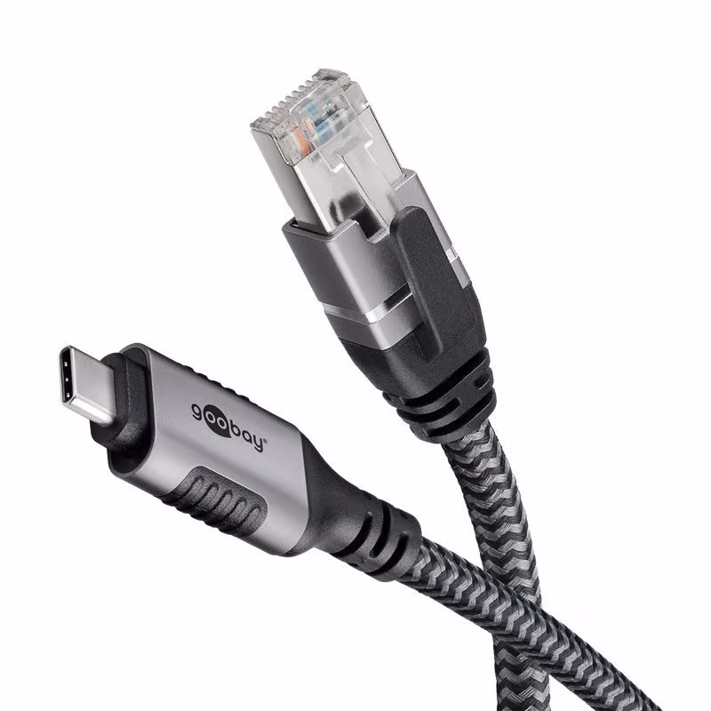 USB-C (m) naar RJ45 (m) Gigabit Ethernet Kabel - Nylon Sleeve - 15 meter - Zwart/Grijs - Afbeelding 2