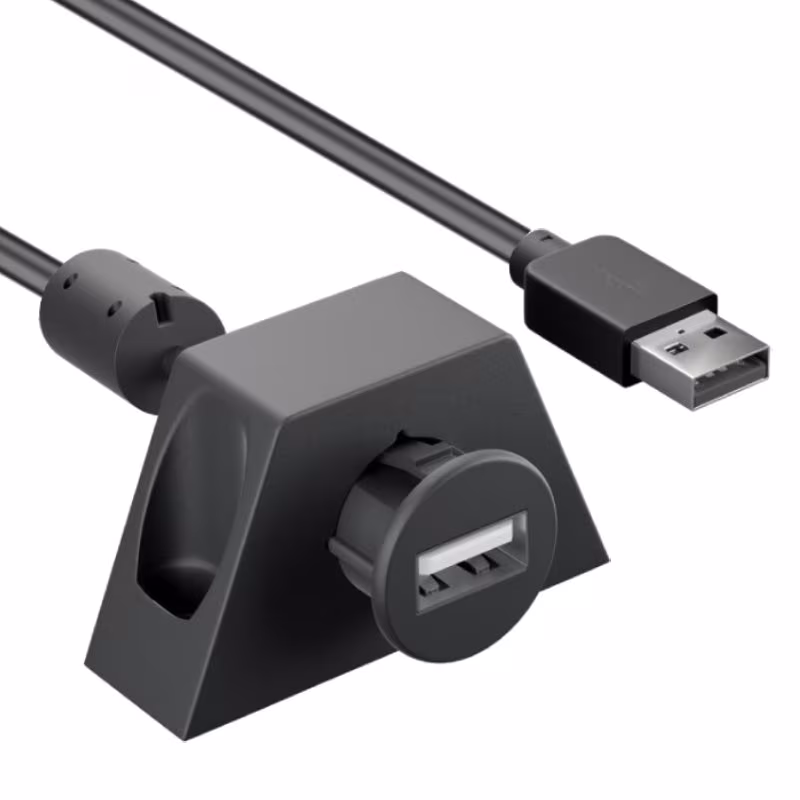 USB-A Verlengkabel - USB 2.0 - Met 'Chassis' en montageframe - 2 meter - Zwart