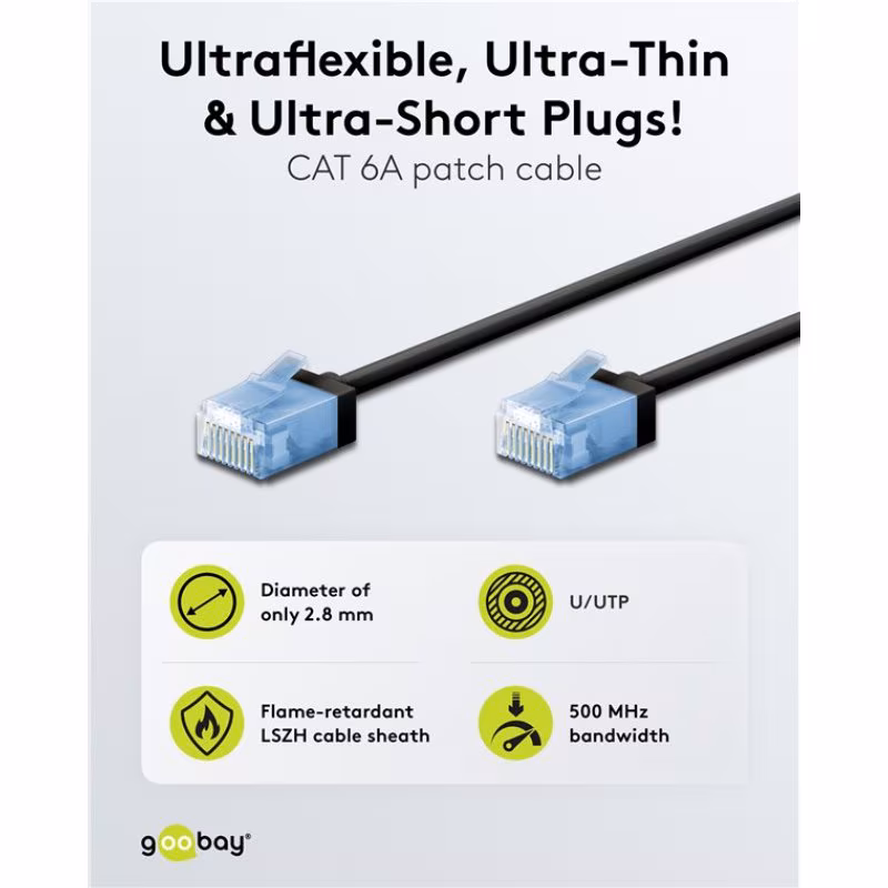 UTP CAT6A Slimline 10 Gigabit Netwerkkabel - CU - Ultraflex - 5 meter - Zwart - Afbeelding 3