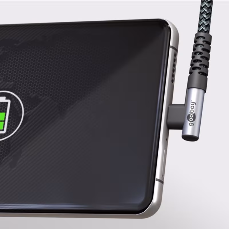 USB-C Kabel - Een kant haaks - USB 2.0 - 60W PD - Nylon sleeve - 1 meter - Space Grey - Afbeelding 4