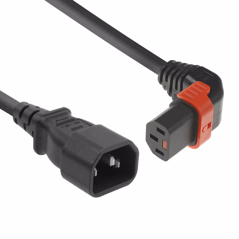 C13 IEC Lock Haaks naar Onder - C14 Verlengkabel - 3 x 1mm2 - 3 meter - Zwart