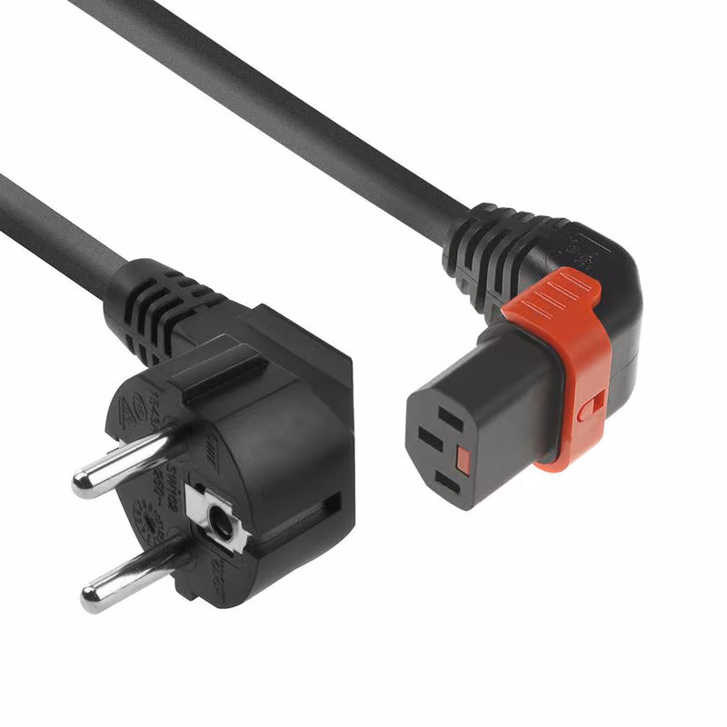C13 IEC Lock Haaks naar Onder - Schuko Haaks Voedingskabel - 3 x 1mm2 - 2 meter - Zwart