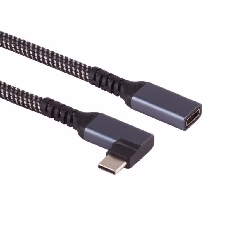 USB-C Verlengkabel - USB 3.2 Gen 2 - Een kant haaks (m) - 100W PD - Nylon Sleeve - 1,5 meter - Zwart