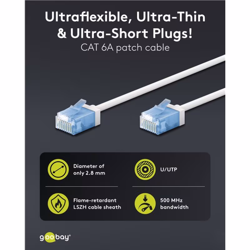 UTP CAT6A Slimline 10 Gigabit Netwerkkabel - CU - Ultraflex - 2 meter - Wit - Afbeelding 3