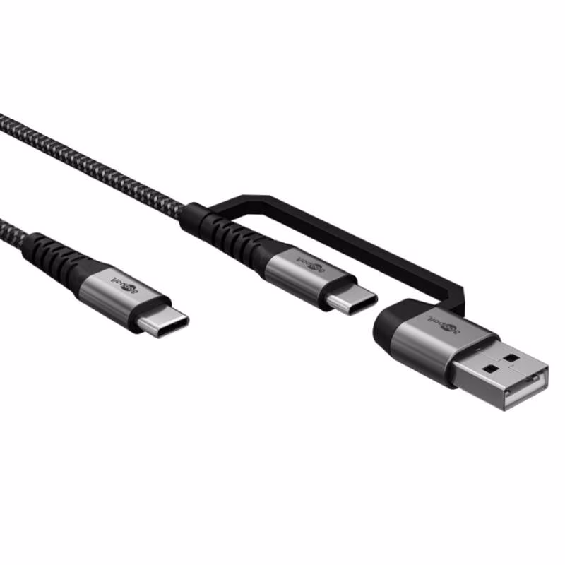 USB-A naar USB-C kabel - USB 2.0 - USB-A afneembaar - Nylon sleeve - 3 meter - Zwart