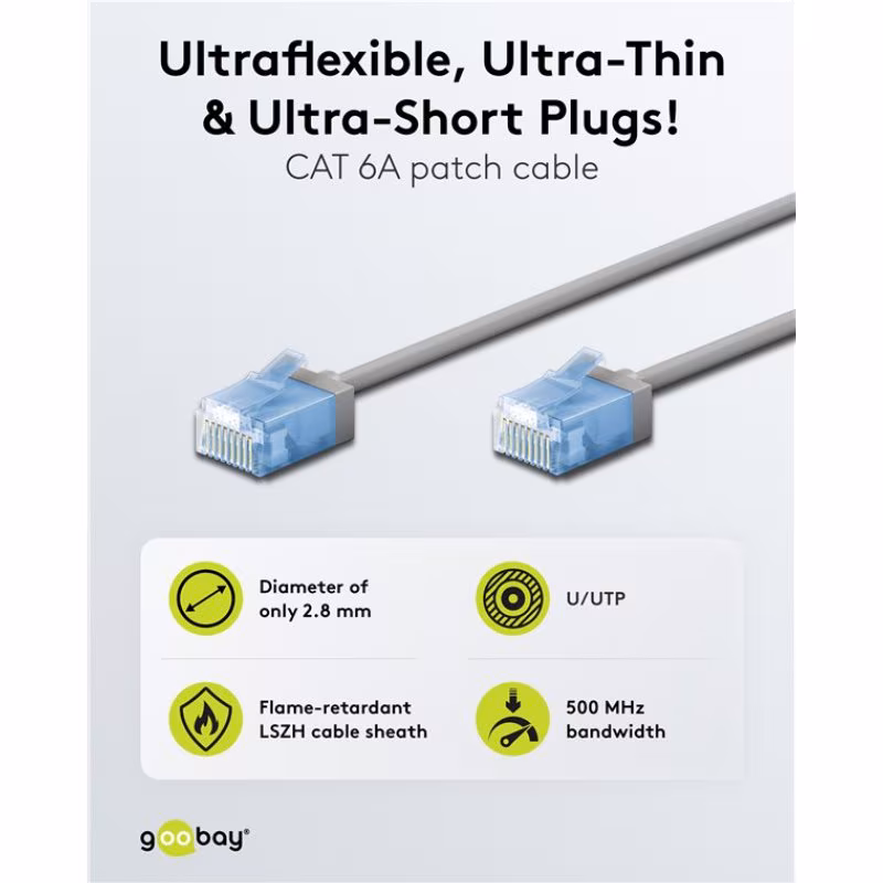 UTP CAT6A Slimline 10 Gigabit Netwerkkabel - CU - Ultraflex - 3 meter - Grijs - Afbeelding 3