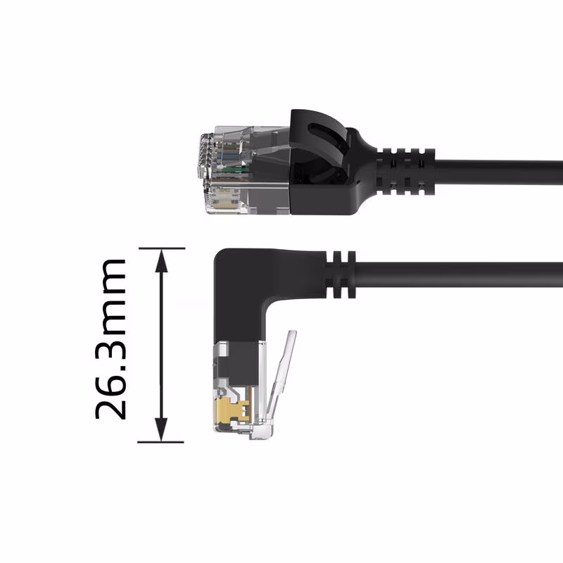 UTP CAT6A Slimline 10 Gigabit Netwerkkabel - 1 kant haaks naar onder - CU - 2 meter - Zwart - Afbeelding 3