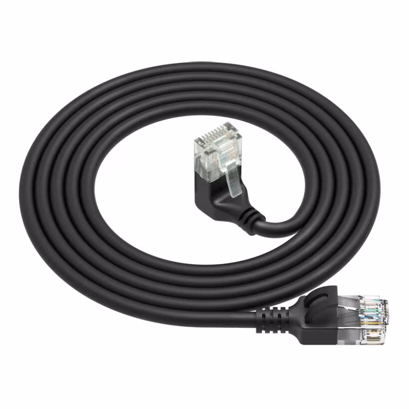 UTP CAT6A Slimline 10 Gigabit Netwerkkabel - 1 kant haaks naar onder - CU - 2 meter - Zwart - Afbeelding 2