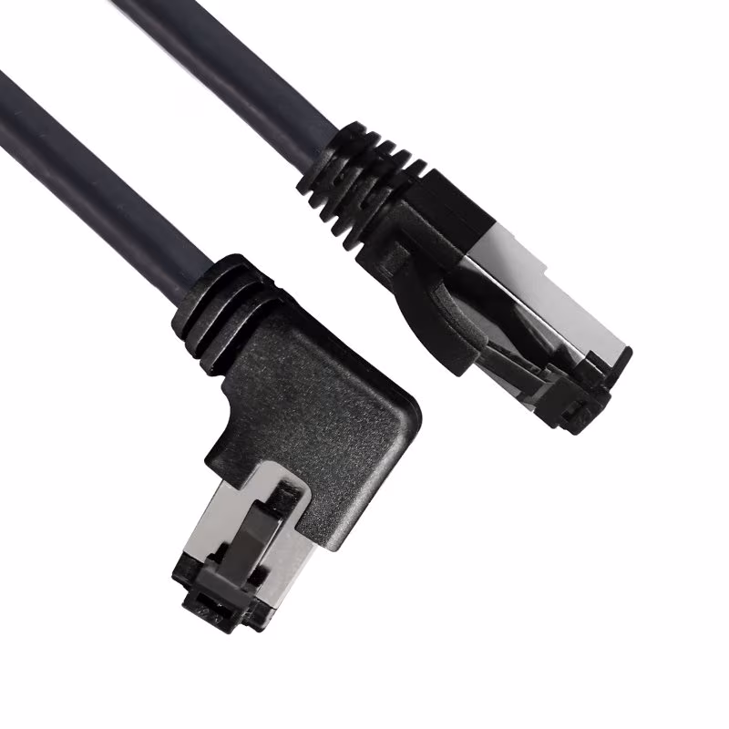 S/FTP CAT8.1 40 Gigabit Netwerkkabel - 1 kant haaks naar links - CU - 1 meter - Zwart