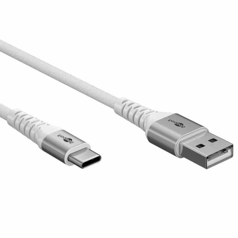 USB-A naar USB-C Kabel - USB 2.0 - 60W PD - Soft Nylon Sleeve - 2 meter - Wit