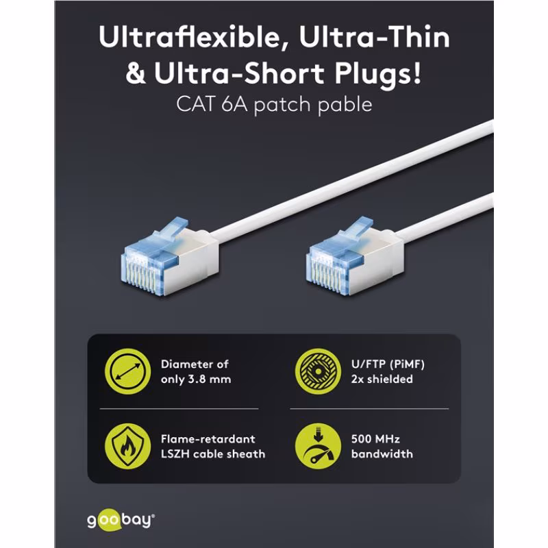 FTP CAT6A Slimline 10 Gigabit Netwerkkabel - CU - Ultraflex - 5 meter - Wit - Afbeelding 3