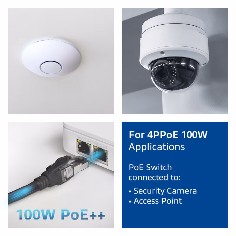 S/FTP CAT6A 10 Gigabit Netwerkkabel - CU - PoE++ 100W - 3 meter - Zwart - Afbeelding 2