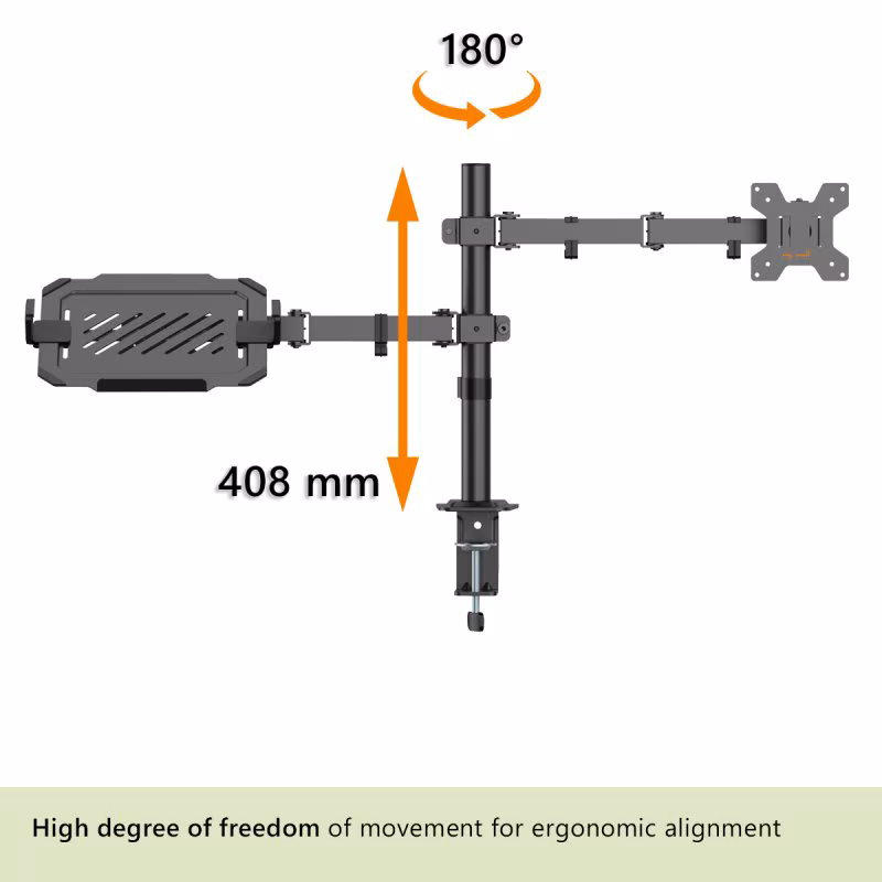 Bureaubeugel voor 17-32 inch scherm - Met laptophouder - Full motion - Tot 10kg - Zwart - Afbeelding 6
