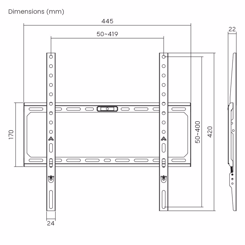 TV muurbeugel voor 32-75 inch scherm - Vast - 22mm wandafstand - Tot 45kg - Eco - Zwart - Afbeelding 5