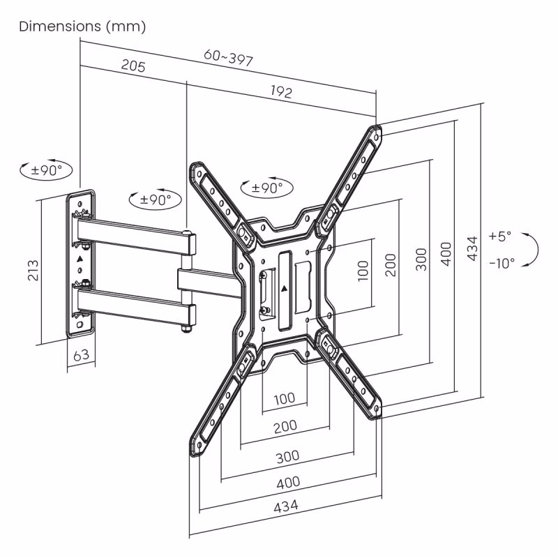 TV muurbeugel voor 23-65 inch scherm - Full Motion - 60-397mm wandafstand - Tot 30kg - Eco - Zwart - Afbeelding 9