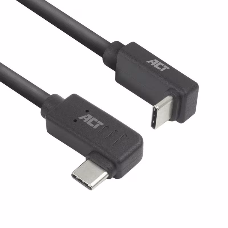 USB-C Kabel - USB 3.2 Gen 2 - Haaks links-rechts en haaks boven-onder - 60W PD - 0,5 meter - Zwart