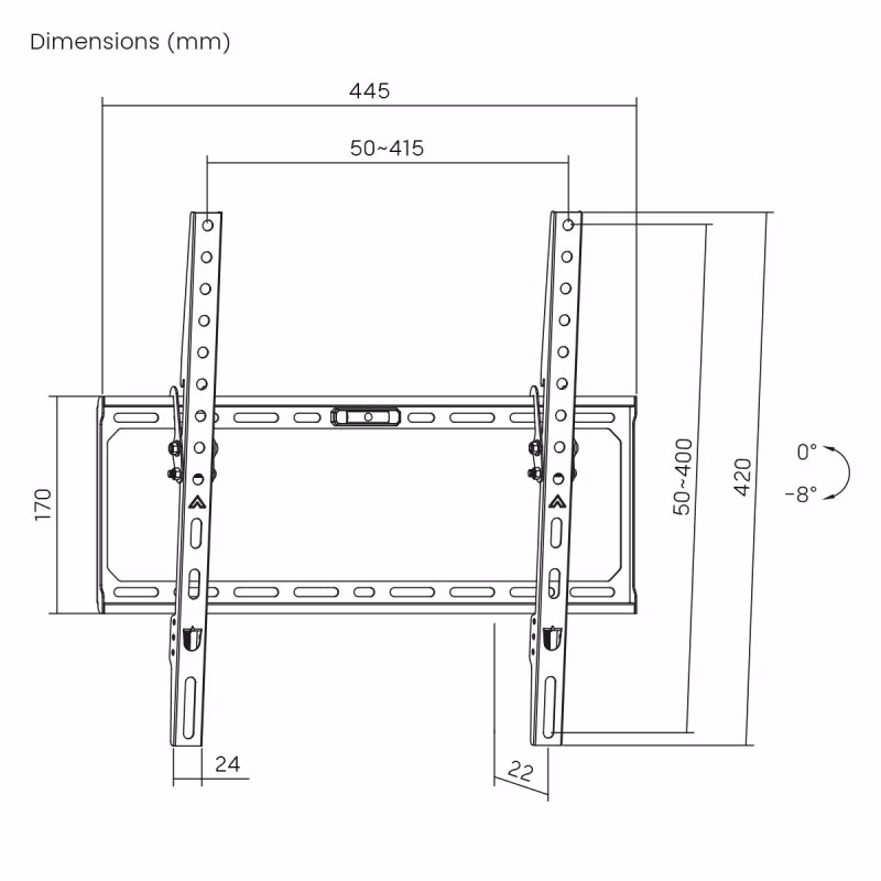 TV muurbeugel voor 32-75 inch scherm - Kantelbaar - 22mm wandafstand - Tot 45kg - Eco - Zwart - Afbeelding 7