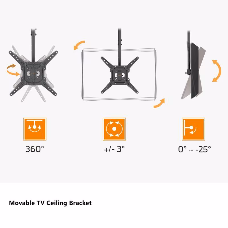 TV Plafondbeugel - 23-55 inch Scherm - Uitklapbaar, draaibaar & hoogte verstelbaar - 35kg - Zwart - Afbeelding 5